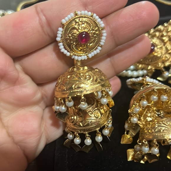 Real silver necklace and earring with 24k plating. Semi precious stone - Picture 2 of 6